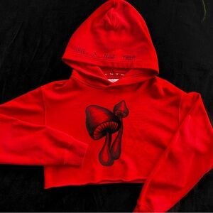 Red Hoodie with Mushroom Design